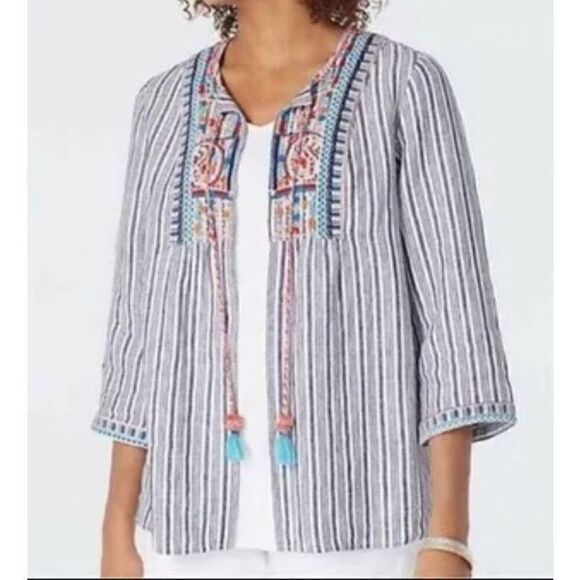 Women's J. Jill Linen Embroidered Boho Cardigan - Picture 1 of 12
